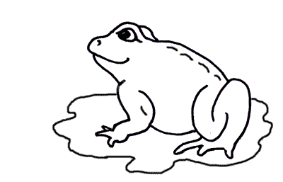 The frog sits in the puddle with a grin; from the free children's online story 
Bad Frog by Emma Laybourn