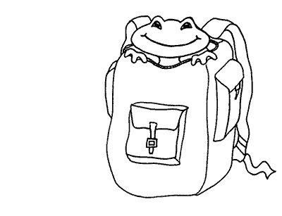 Bad Frog inside the rucksack; from the free kids' ebook Bad Frog at School
