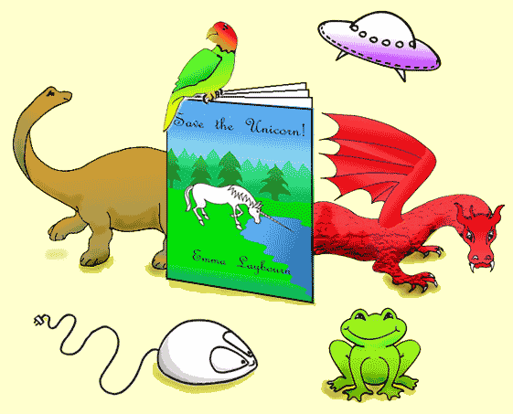 book characters including a dinosaur, dragon and Bad Frog