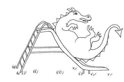 The dragon goes down the slide