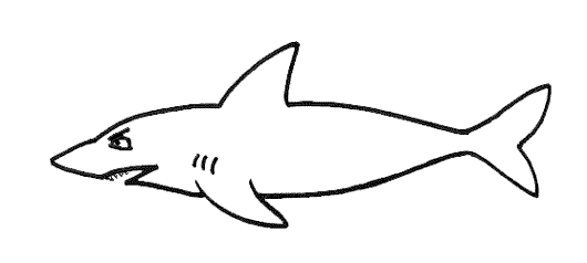 A hungry-looking shark, from the kids' free online book Sharkbiter by Emma Laybourn