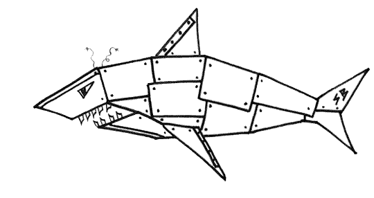 Sharkbiter, the ferocious robot shark from the free online kids' book Sharkbiter