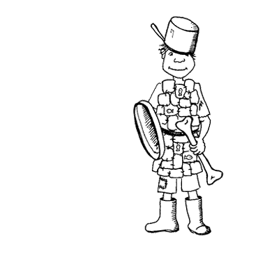 Sir Egg the small knight, in his sardine tin armour, from the free kids' story 
Two and a Half Knights and a Dragon