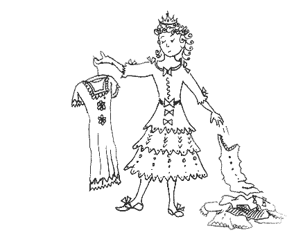 Fifi taking all the dresses out of her wardrobe before 
dropping them on the floor