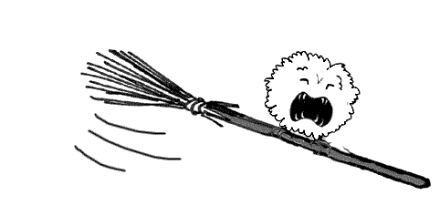 The Thing howls as it rides the magic broom